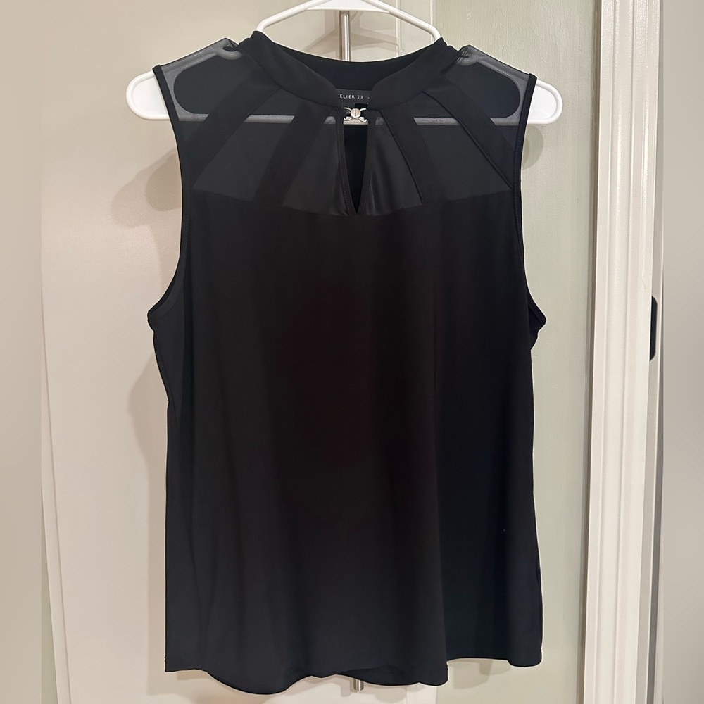 Black Sleeveless Blouse with Sheer Panels